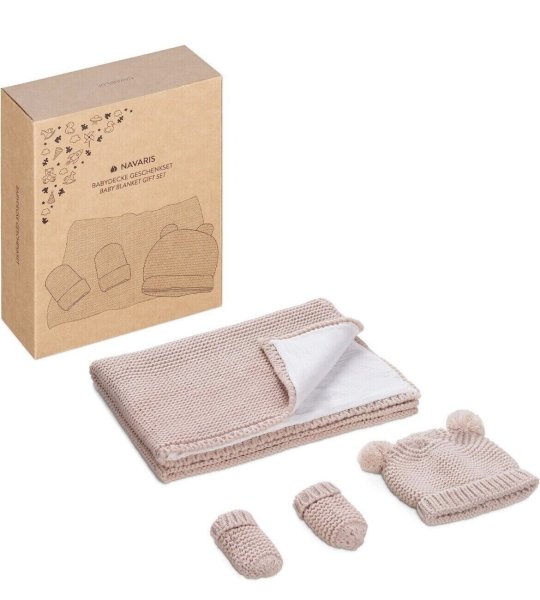 Navaris Geschenkset Babydecke mit Mütze und Handschuhen