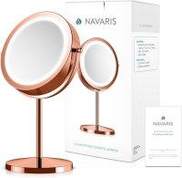 Navaris Kosmetikspiegel mit LED Beleuchtung – 5-fach Vergrößerung – Kupfer